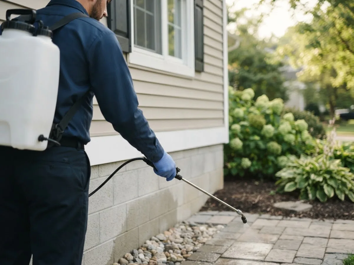 Pest control technician inspecting a home in Morrow, OH